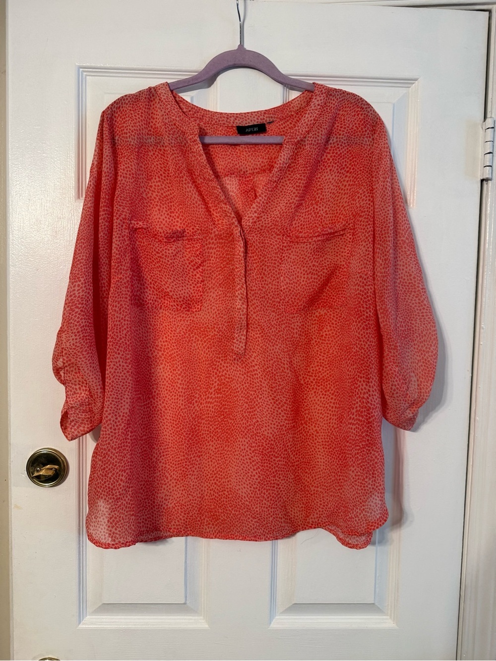 Apt. 9 Coral Red Dotted V-Neck Tunic